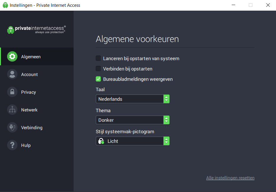 private internet access instellingen