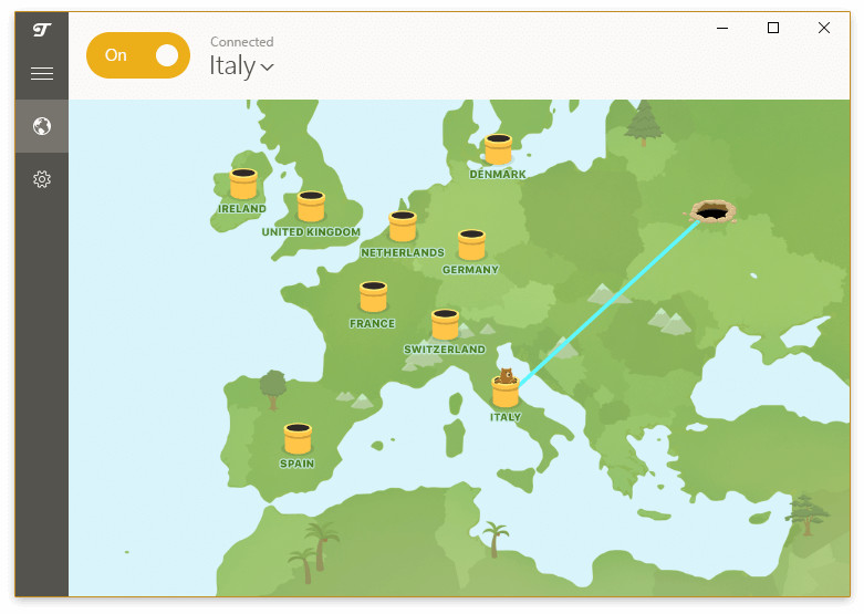 Tunnelbear server kiezen Windows