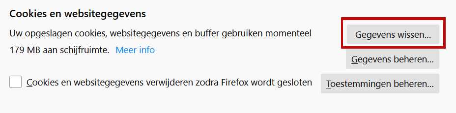 Cookie gegevens wissen Firefox