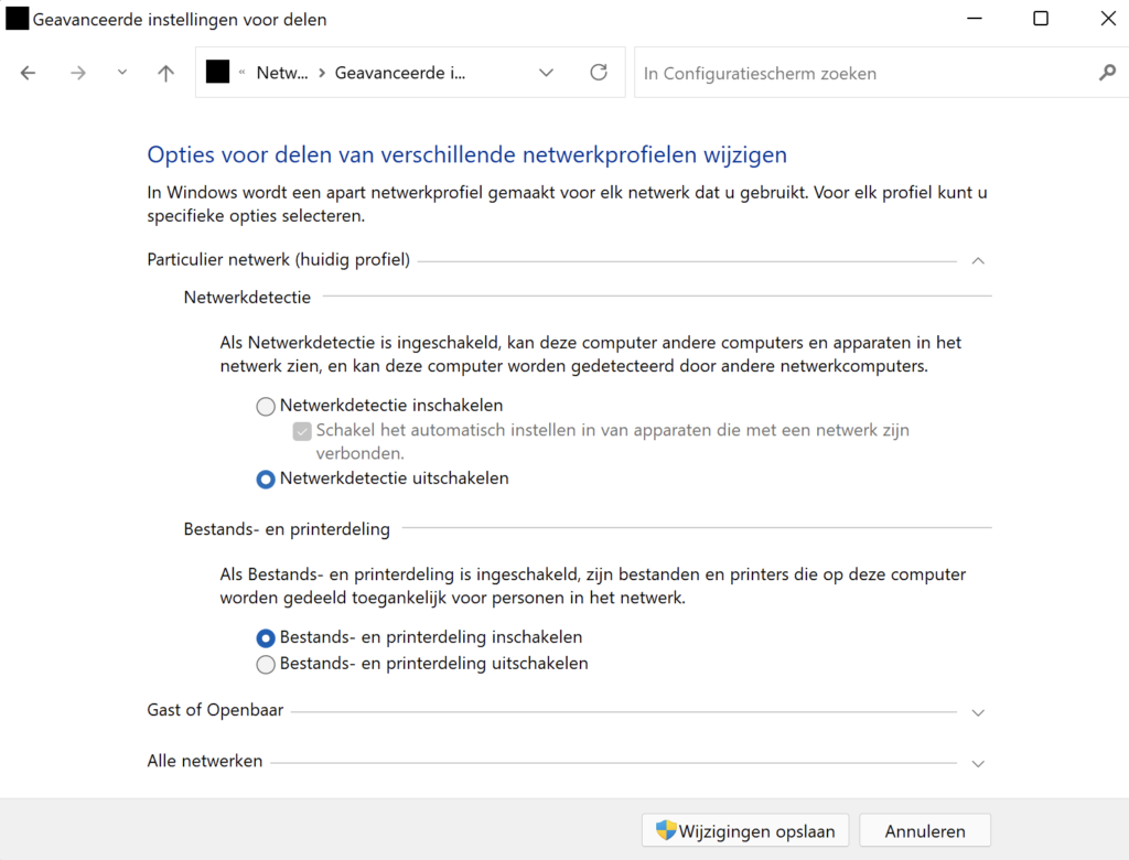 Windows geavanceerde wijzigingen voor UPnP